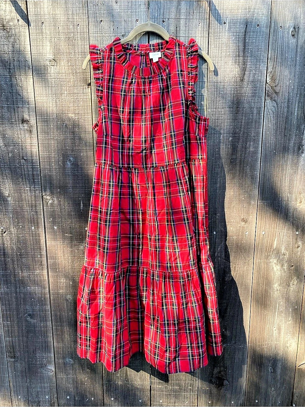 J.Crew Plaid Ruffle Maxi Dress Red 12P NWT
